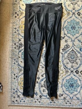 bebe Sport Black Shiny Active Leggings With Side Rouching